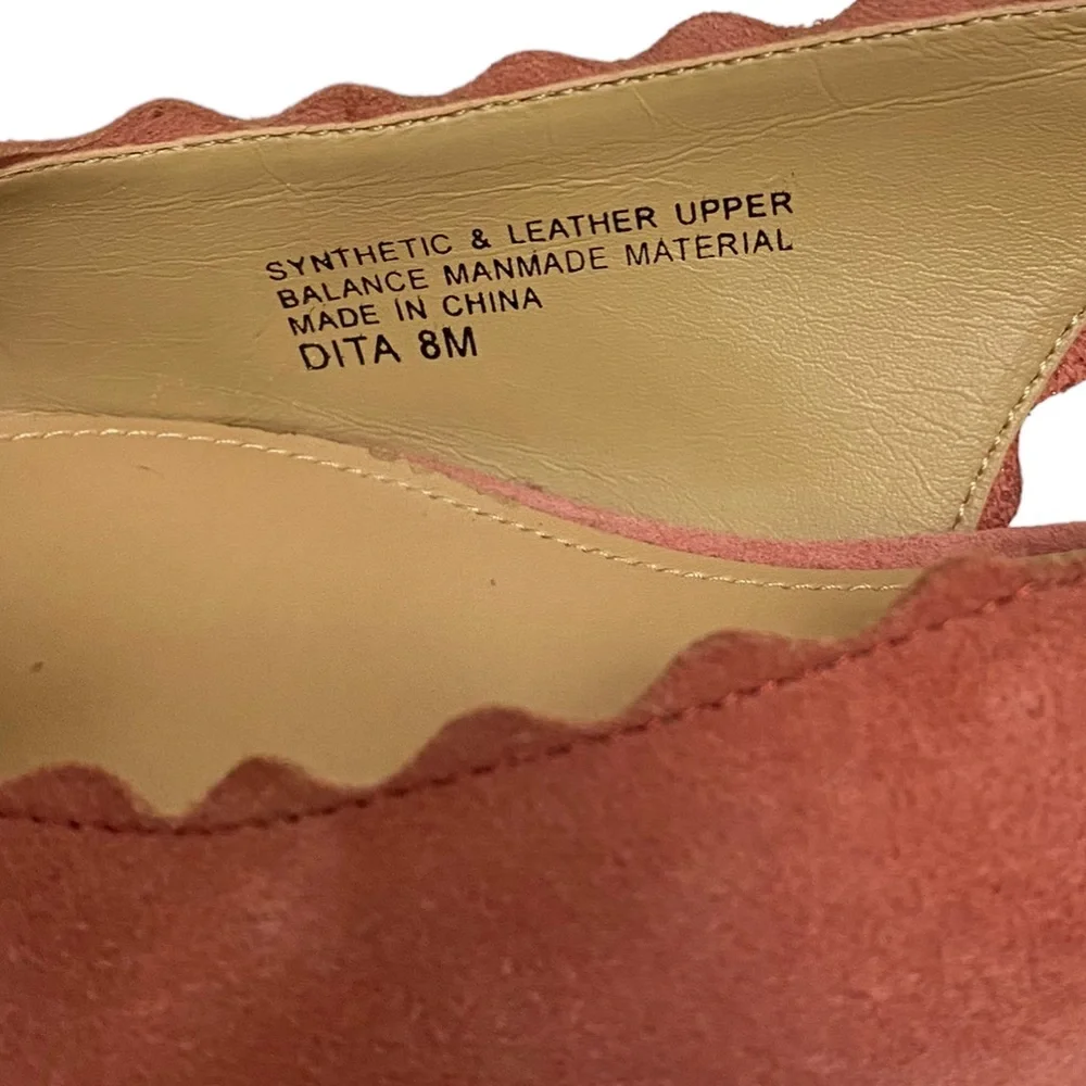 Violet & Red Fall Casual Chic Dita Suede Scalloped Sling Back Flats‎ in Coral